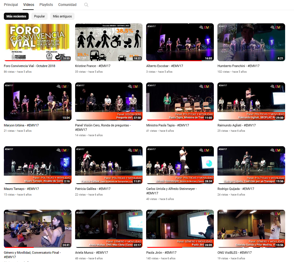 Videos del Encuentro de Movilidad en YouTube